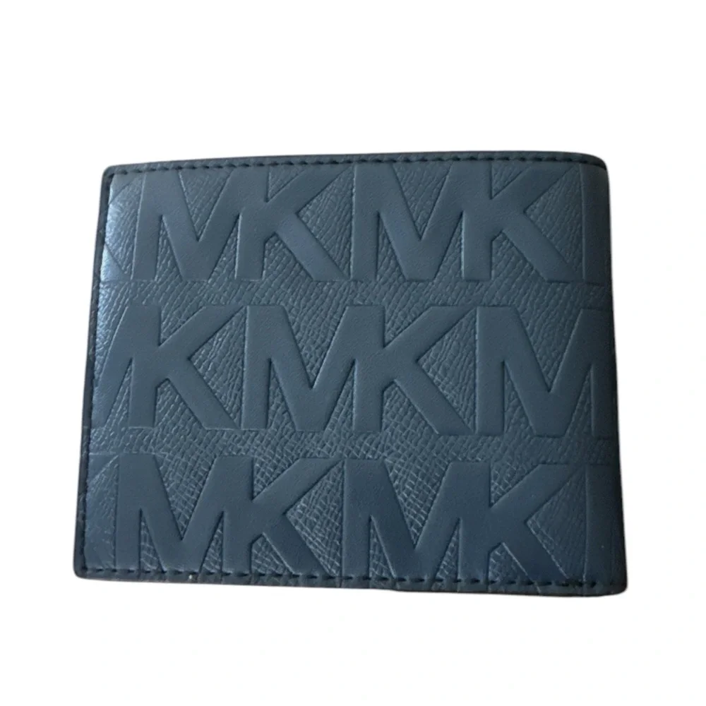 Michael Kors Embossed Logo Patterned BiFold Wallet Blue Marine